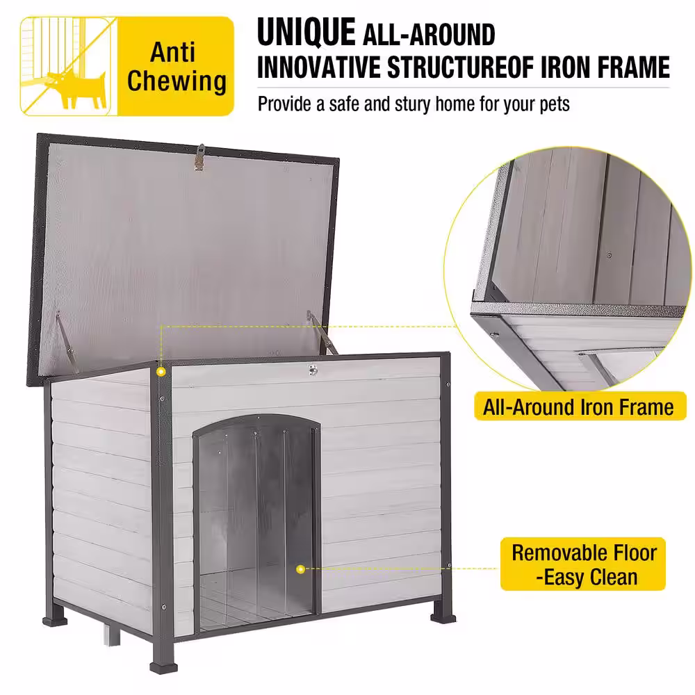 None Wooden Heavy Duty Dog Crates House: Strong Iron Frame - L - Off-White