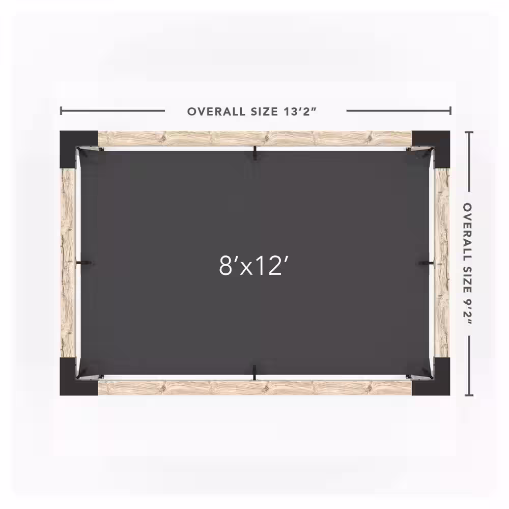 TOJA GRID 8 ft. x 12 ft. Pergola Kit with 4x4 KNECT Post Wall and Graphite Shade Sail for 6x6 Wood Posts