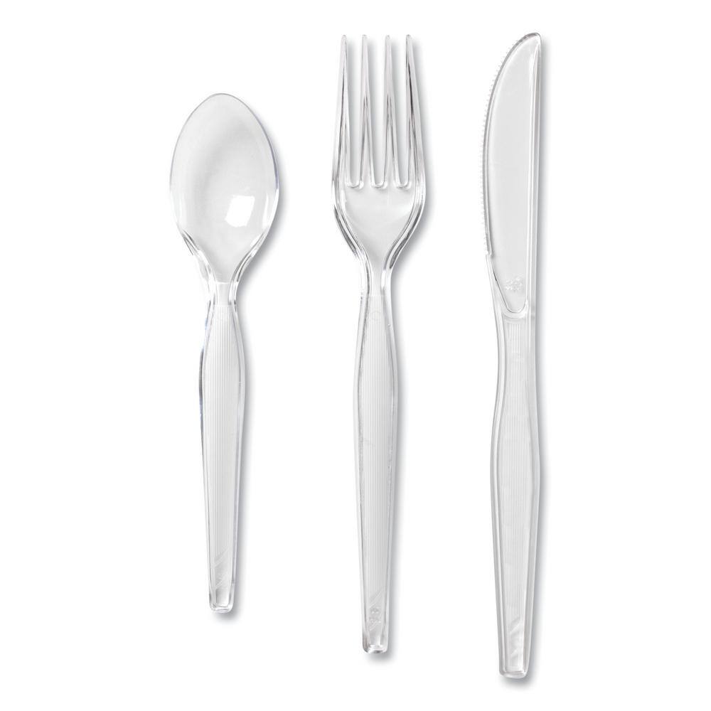 DIXIE Cutlery Keeper Tray with Clear Disposable Plastic Utensils: 60-Forks, 60-Knives, 60-Spoons