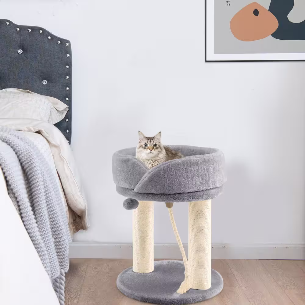 ANGELES HOME Gray Cat Climbing Tree with Plush Perchs and Scratching Post