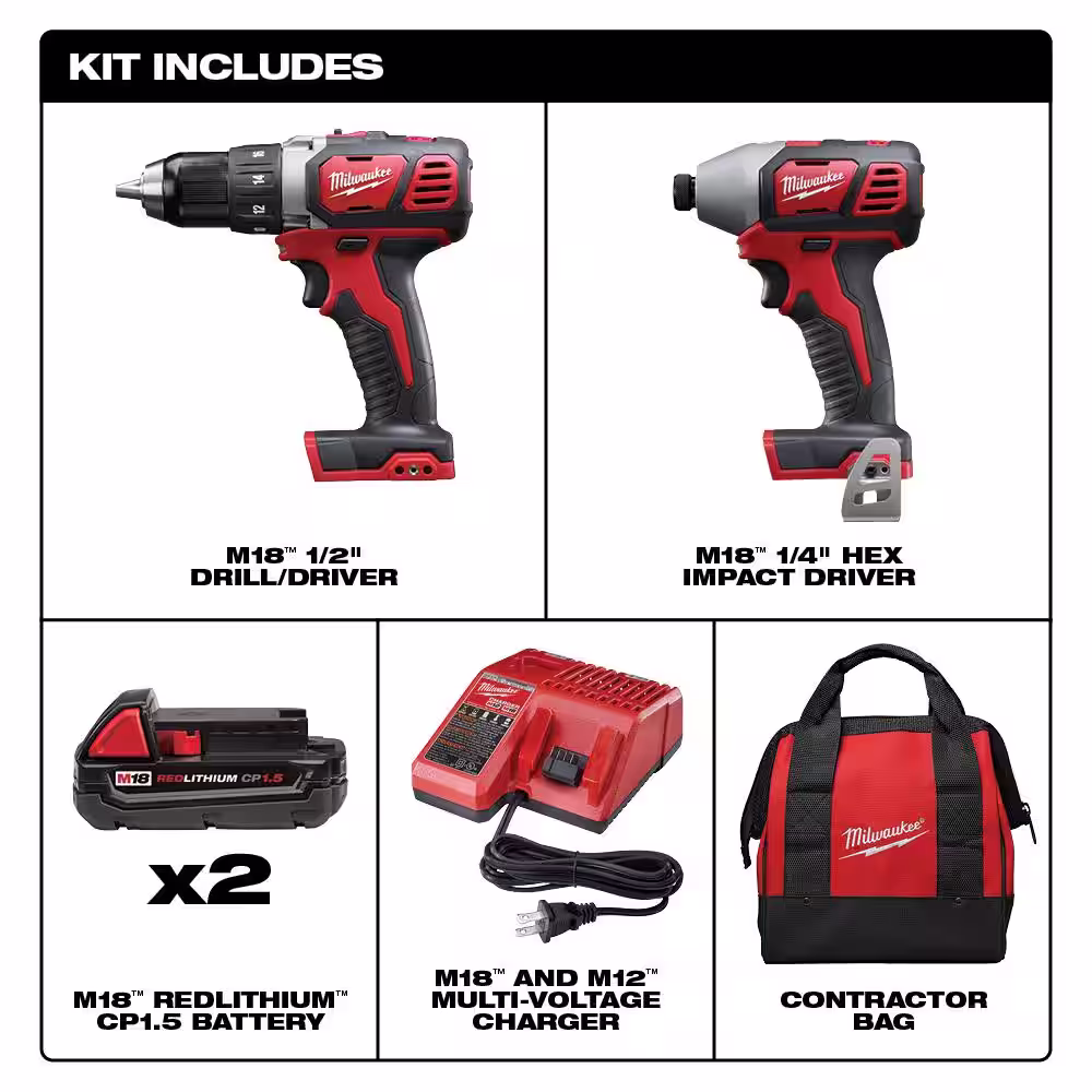 Milwaukee M18 18-Volt Lithium-Ion Cordless Drill Driver/Impact Driver Combo Kit with M18 2 Gal. Wet/Dry Vacuum
