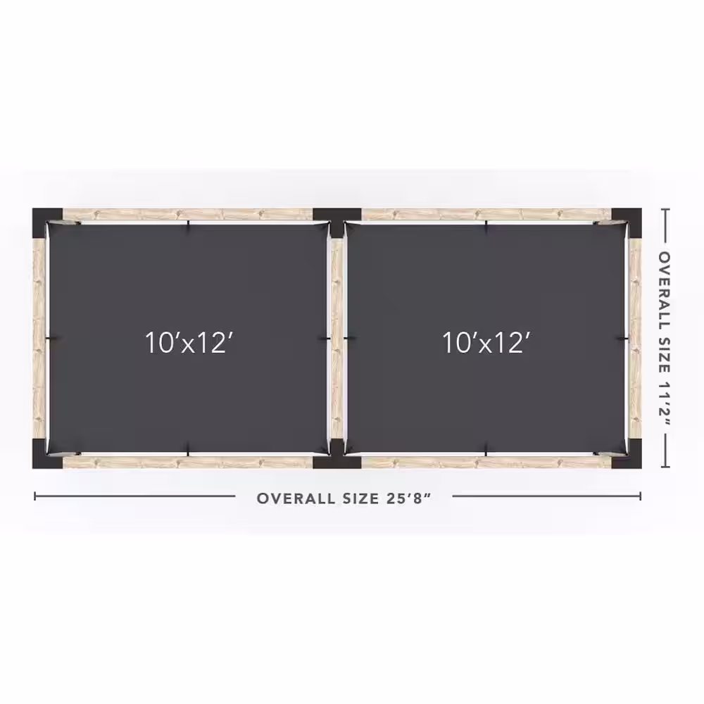 TOJA GRID 10 ft. L x 24 ft. W Double Pergola Kit with 2 Denim Shade Sails, for 6x6 Wood