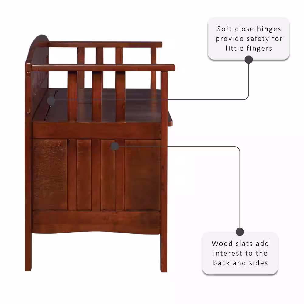Linon Home Decor Shayla Walnut Finish Storage Bench with Split Seat