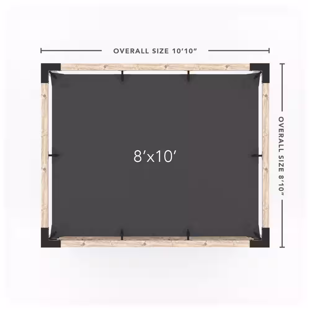TOJA GRID 8 ft. x 10 ft. Pergola Kit with 4 x 4 KNECT Post Wall and Graphite Shade Sail, for 4x4 Wood