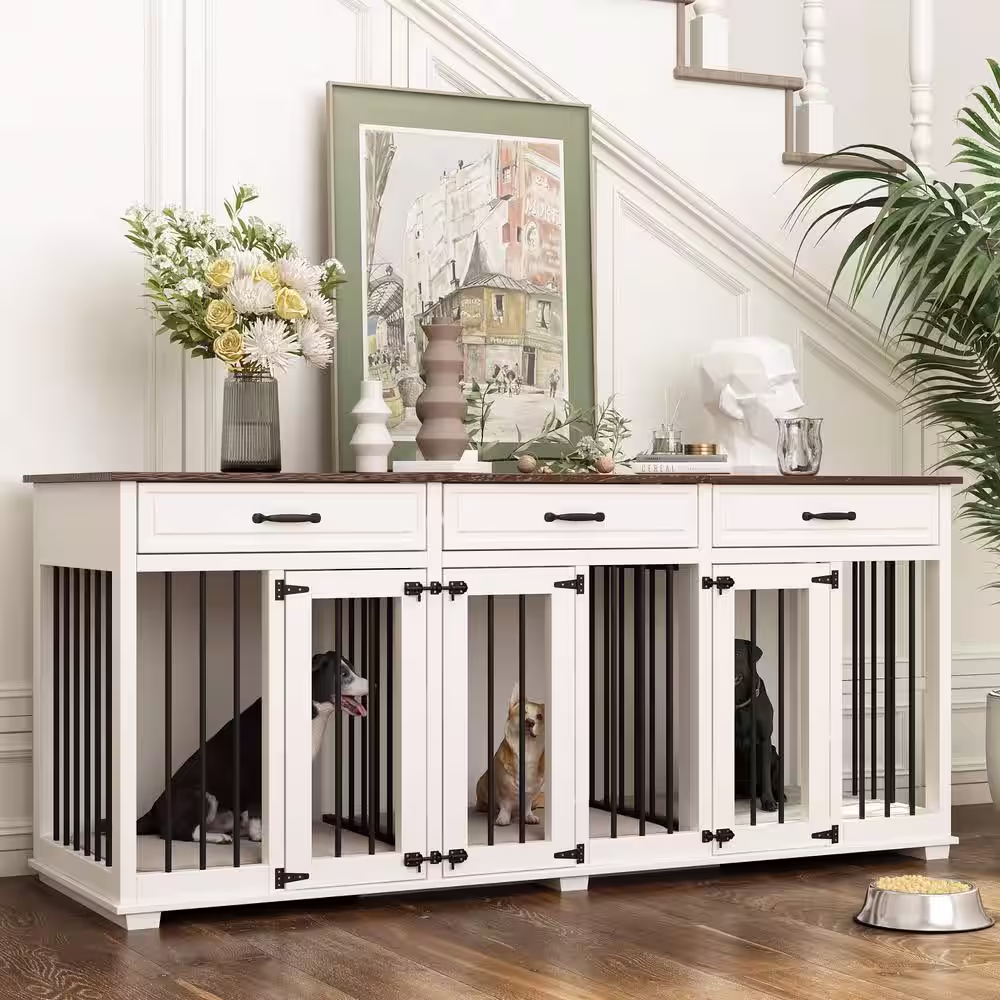 None 94.5 in. Super Large Wooden Dog House with 3-Drawers & Divider Indoor XXXL Large Dog Crate Furniture for Extra Large Dog