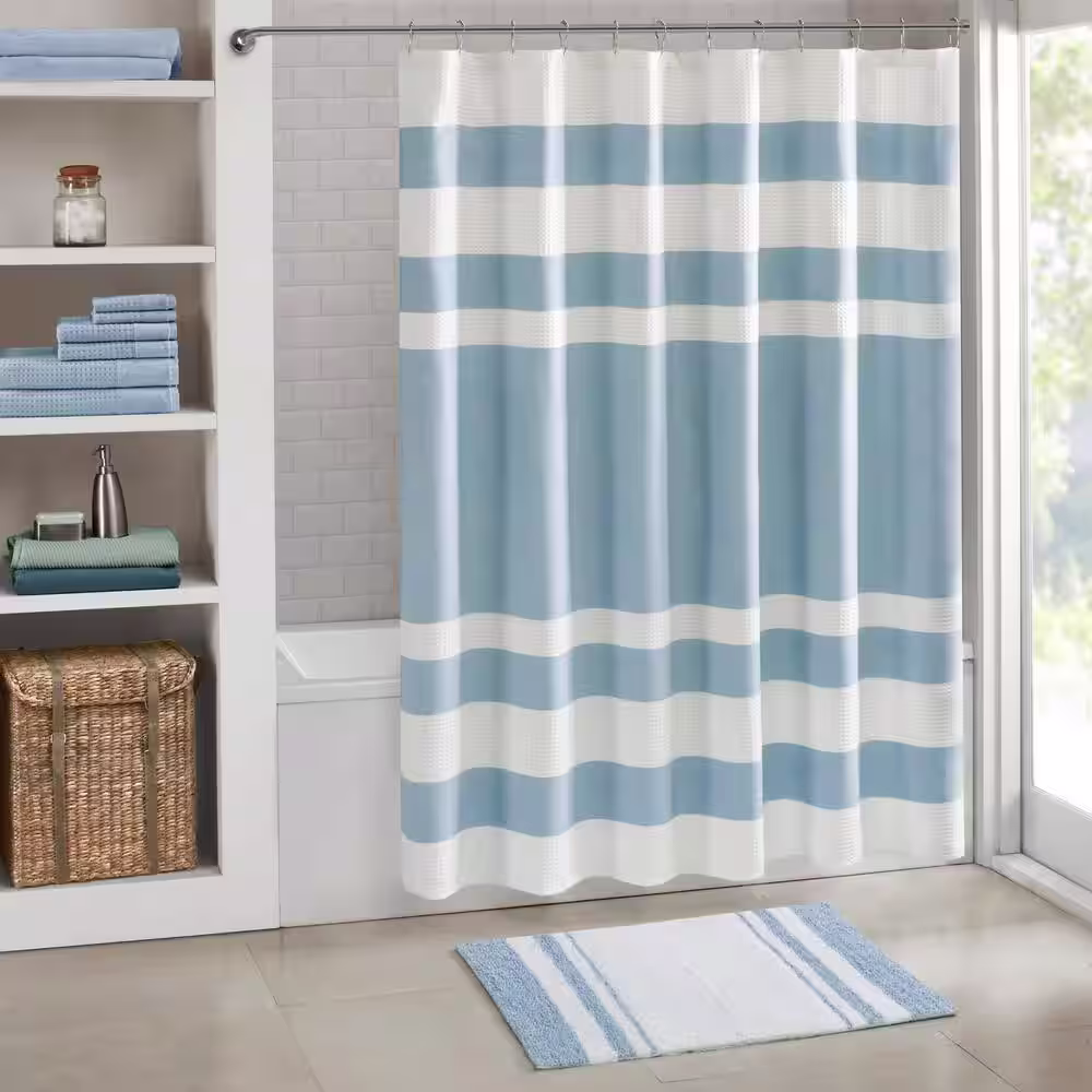 Madison Park Blue 20 in. x 30 in. Spa Cotton Reversible Bath Mat Rug