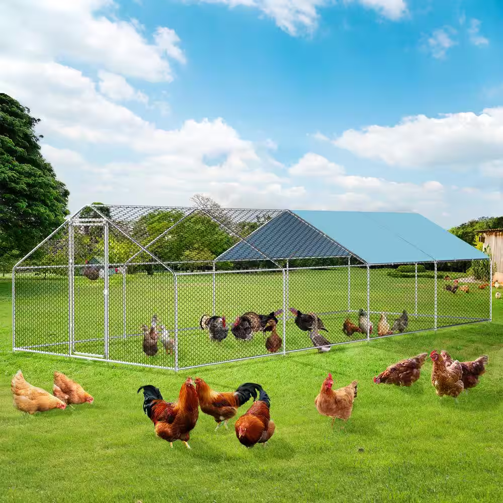 None Large Metal Chicken Coop Run for 25/35 Chickens, Walk-in Chicken Runs for Yard w/Waterproof Cover, Duck Coop/Dog House