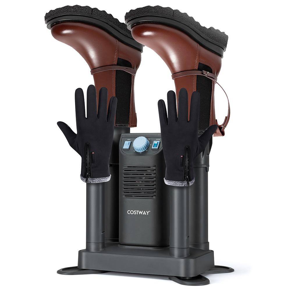 Costway 15 in. x 20.5 in. Plastic Electric Shoe Boot Dryer 4-Shoes with Ozone Disinfection 180-Minutes Timer Garment Rack Gray