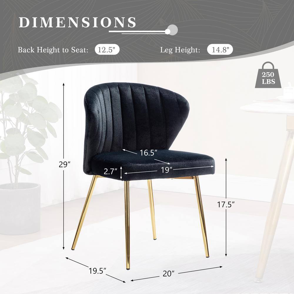 JAYDEN CREATION Olinto Modern Black Velvet Channel Tufted Side Chair with Metal Legs (Set of 4)