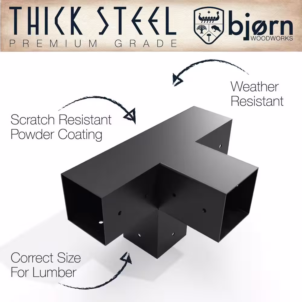 Bjorn Woodworks 12 ft. x 12 ft. Powder Coated Steel 4-Way 4 in. x 4 in. Pergola Extender Bracket Kit