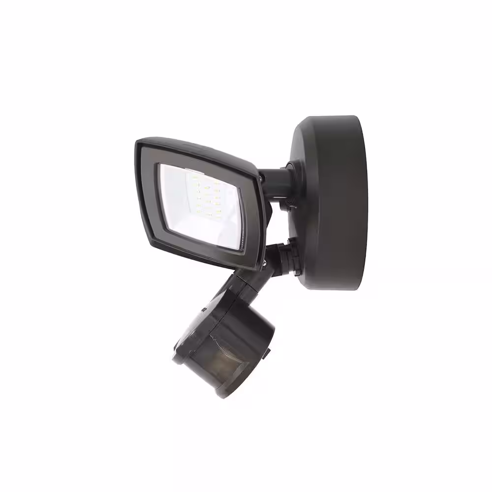 Commercial Electric 150W Equivalent Bronze Outdoor Integrated LED Twin Head Motion-Activated Security Light, 3000 Lumens