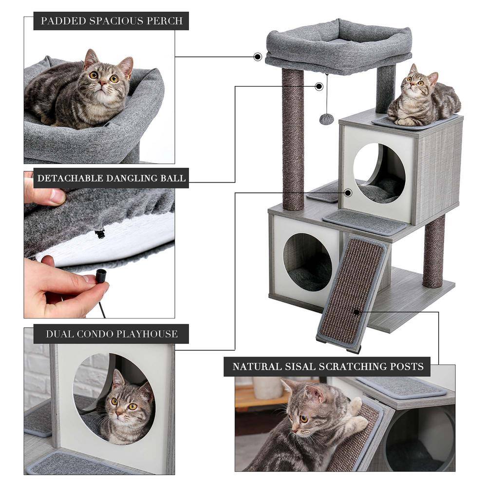 Foobrues Gray Pet Cat Scratching Posts and Trees Cat Houses