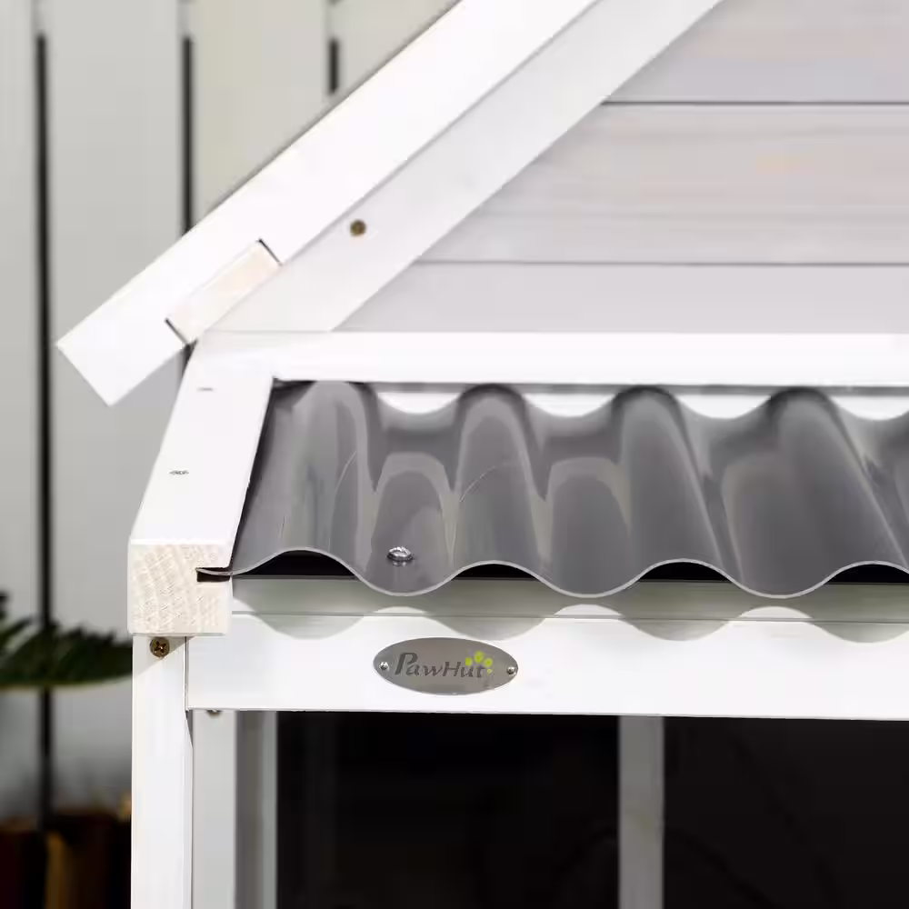 PawHut Wooden Dog House Outdoor, Cabin Style Raised Dog Shelter with PVC Roof, Front Door, Windows, for Large Medium Sized Dog