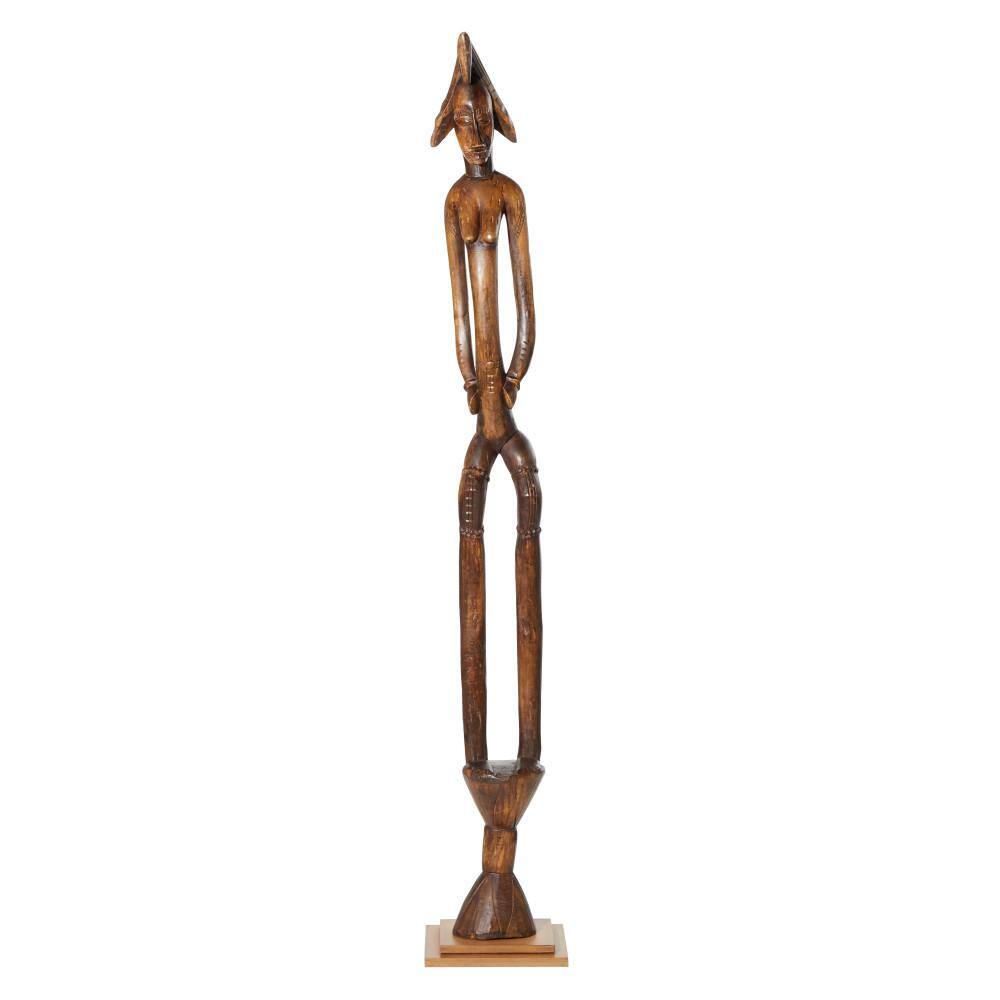 Litton Lane Tall Hand-Carved Brown Baobab Wood Ancestral Senufo Statue
