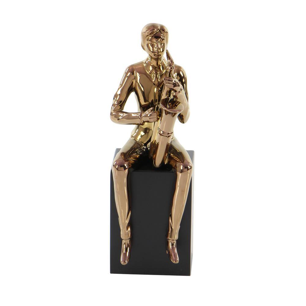 Litton Lane Copper Ceramic Musician Sculpture with Black Base (Set of 4)