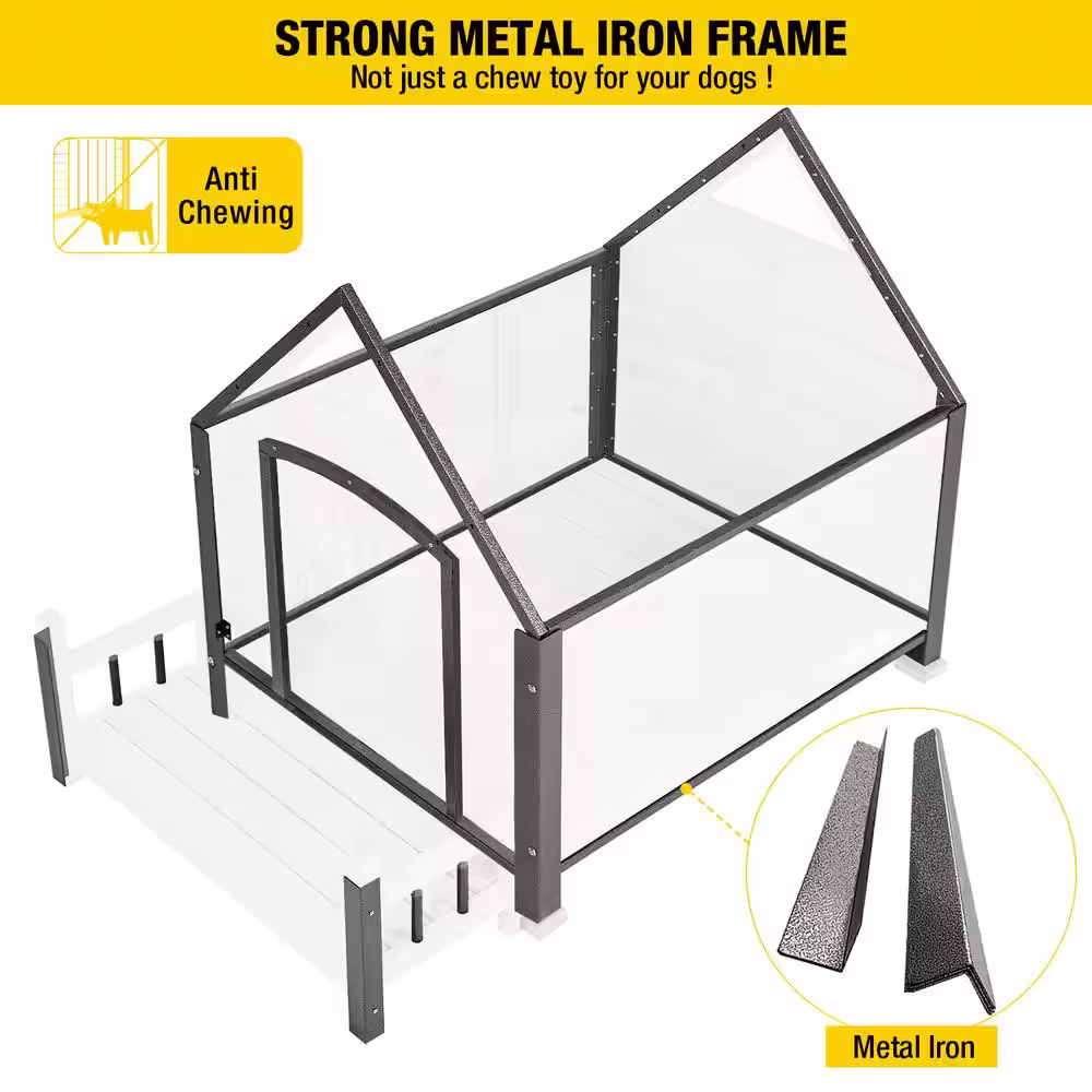 None Outdoor Dog House with Porch: Strong Iron Frame - Off-White