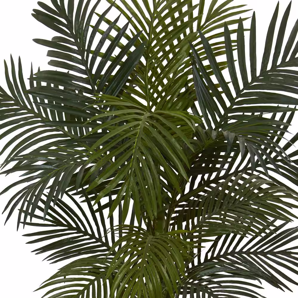 Nearly Natural Indoor 5 ft. Golden Cane Palm Artificial Tree in White Tower Planter