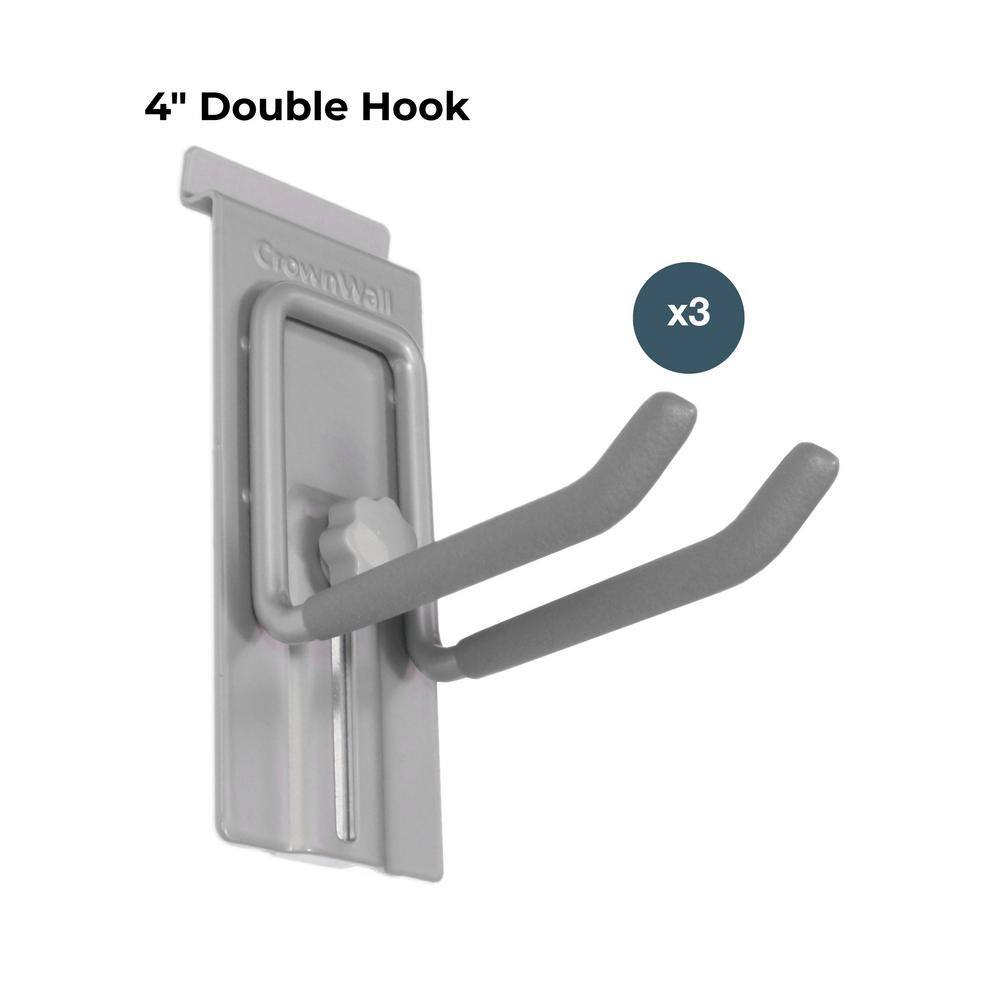 CROWNWALL Slatwall 55 lbs. 4 in. Locking Double Hook (3-Pack)