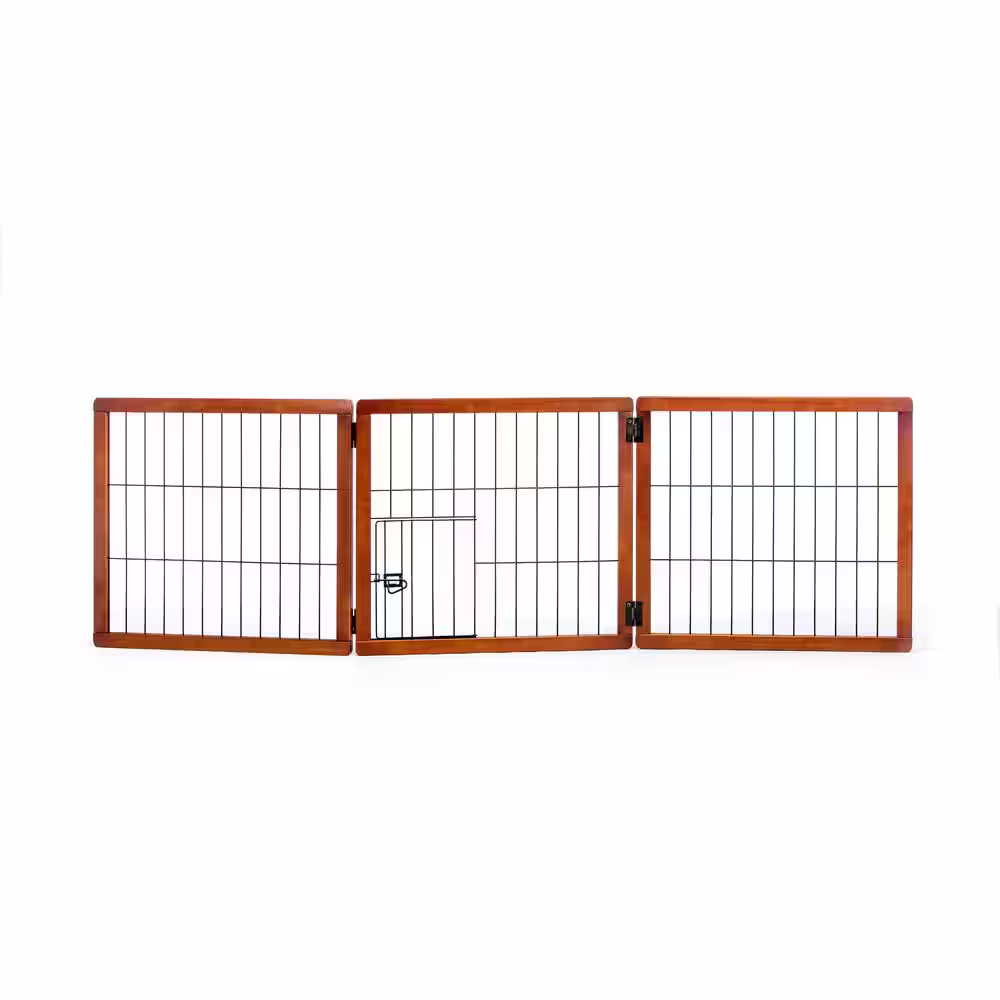 None Carlson Wood 3 Panel Free Standing Pet Gate with Small Pet Door