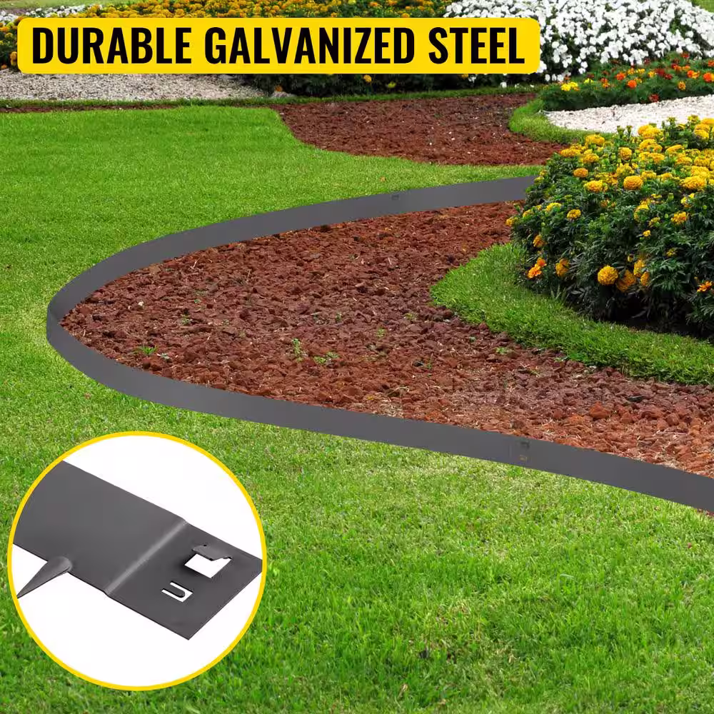 VEVOR Steel Lawn Edging 5-Pieces Metal Landscape Edging 5 in. x 39 in. Garden Edging Border Gray Lawn Edge for Garden Yard