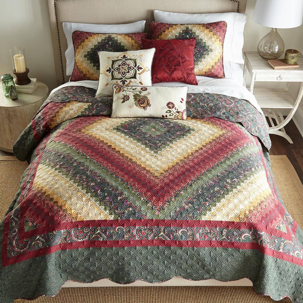 DONNA SHARP Spice Postage Stamp Red Polyester 18 in. x 18 in. Square Decorative Throw Pillow