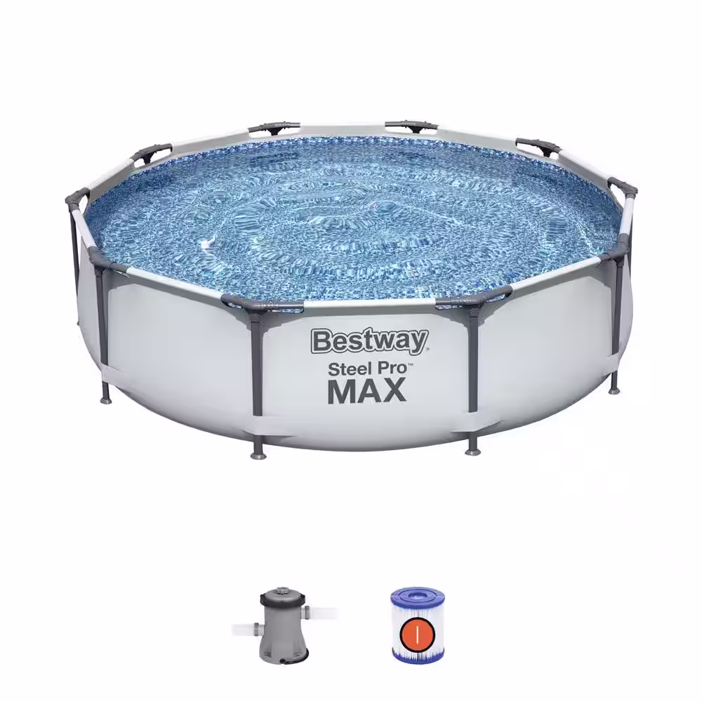 Bestway 10 ft. Round 30 in. D Steel Pro Hard Side Frame Above Ground Family Swimming Pool Set