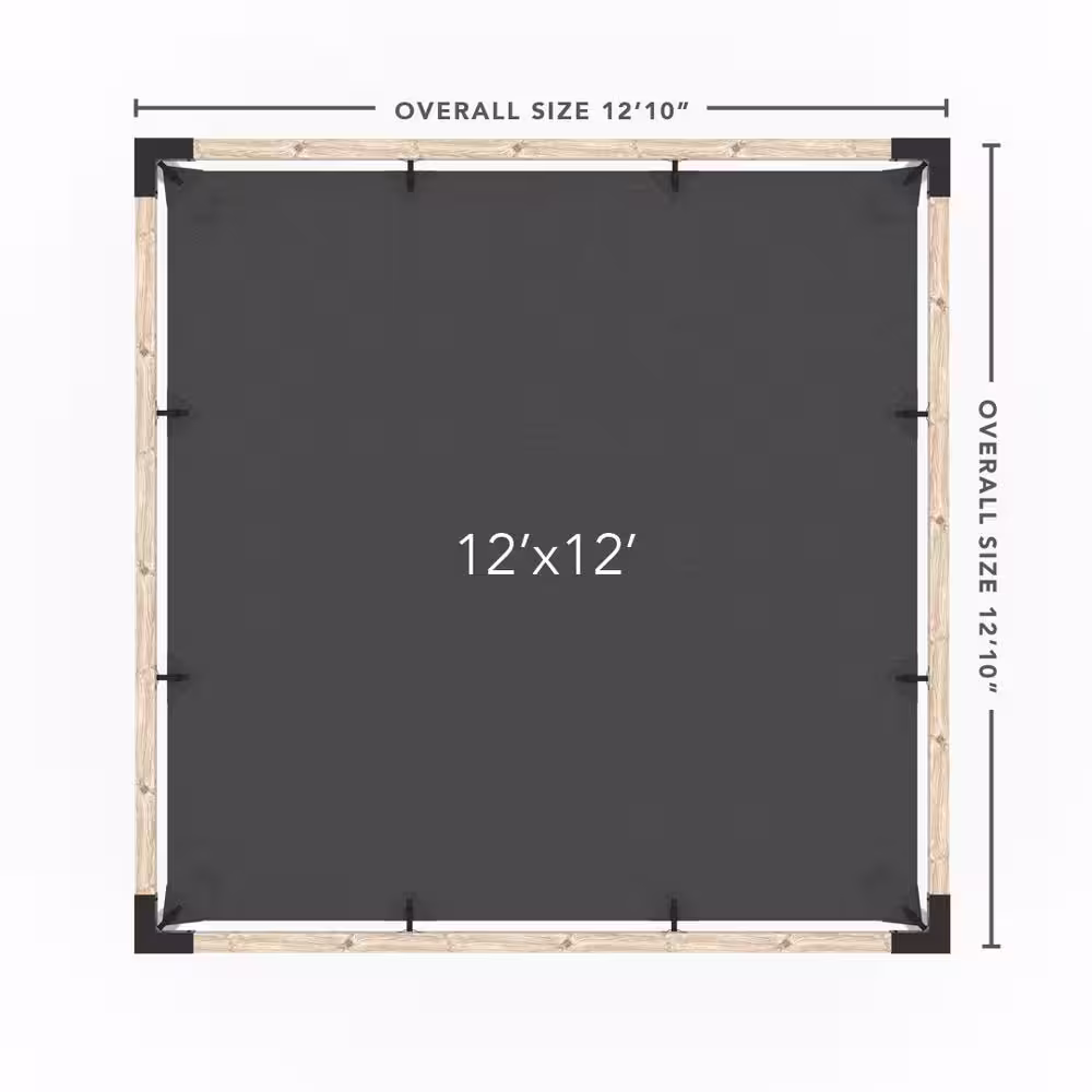 TOJA GRID 12 ft. x 12 ft. Pergola Kit with Graphite Shade Sail, for 4x4 Wood
