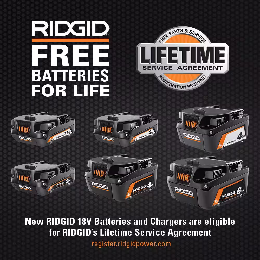 RIDGID 18V Lithium-Ion MAX Output 6.0 Ah, MAX Output 4.0 Ah, and MAX Output 2.0 Ah Batteries w/ Cordless Spotlight