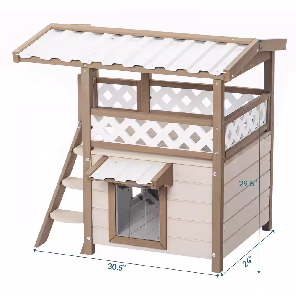 None Feral Cat House Kitty Houses with Durable PVC Roof Escape Door Curtain and Stair 2 Story Design Perfect for Multi Cats