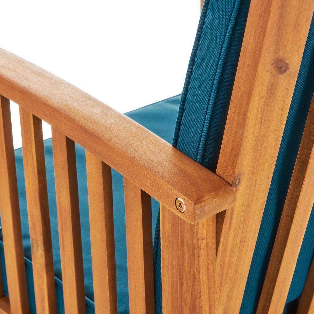 Noble House Thalia Brown 8-Piece Wood Patio Conversation Set with Dark Teal Cushions