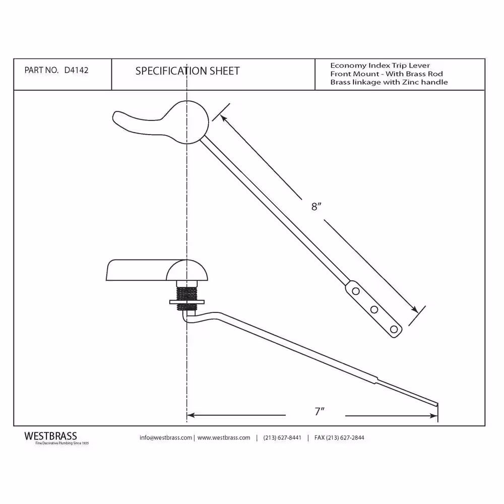 Westbrass Front Mount Toilet Tank Trip Lever with Brass Rod in Matte Black