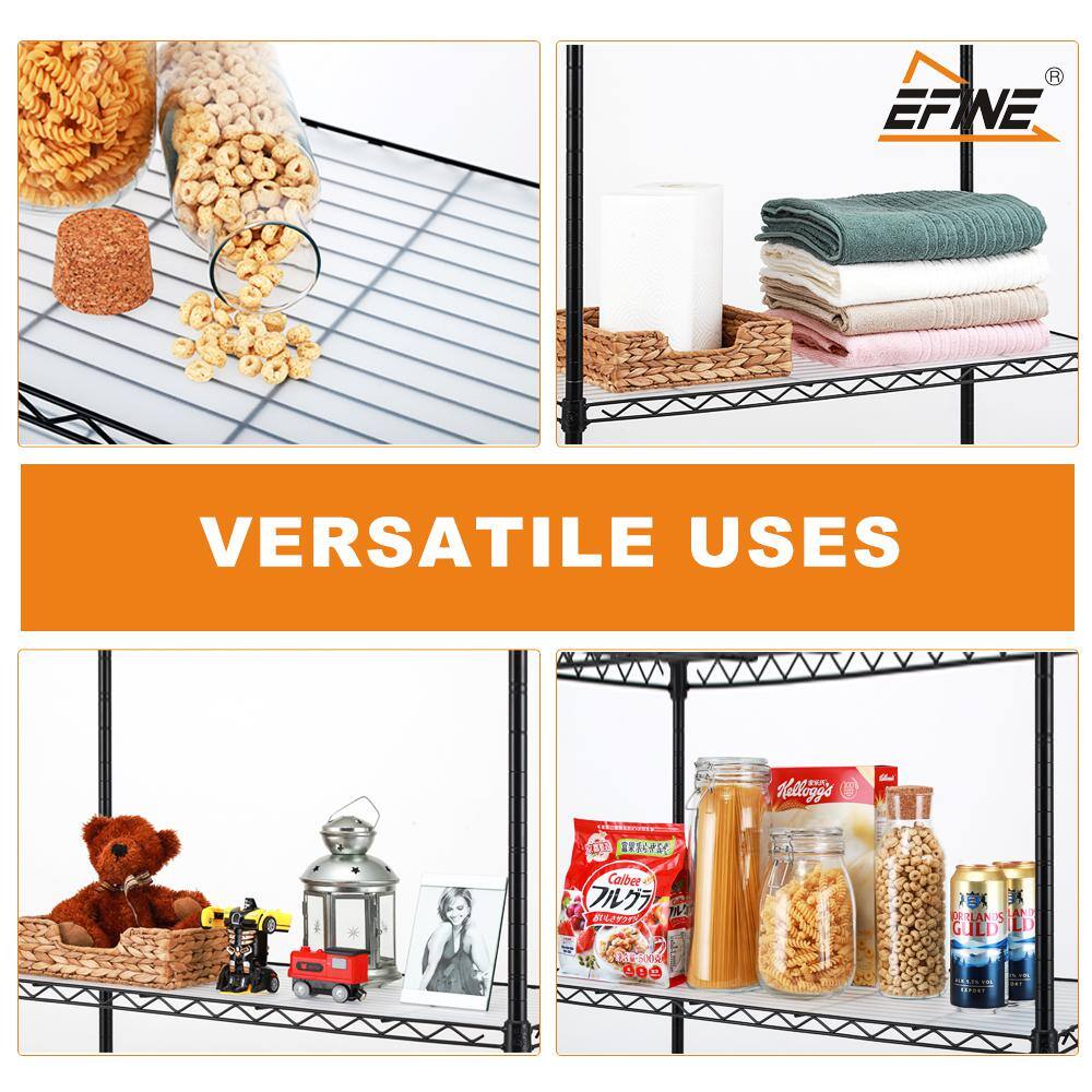 EFINE Black 5-Tier Carbon Steel Wire Garage Storage Shelving Unit NSF Certified (30 in. W x 60 in. H x 14 in. D)