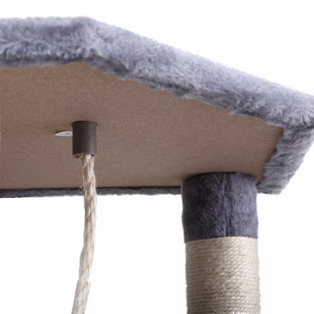 None 60 in. Multi-Level Cat Tree Tower with Play Tunnel in Light Gray