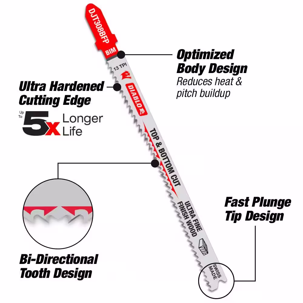 DIABLO 4 in. x 6 TPI Fast and Wood Bi-Metal Jigsaw Blade (5-Pack)