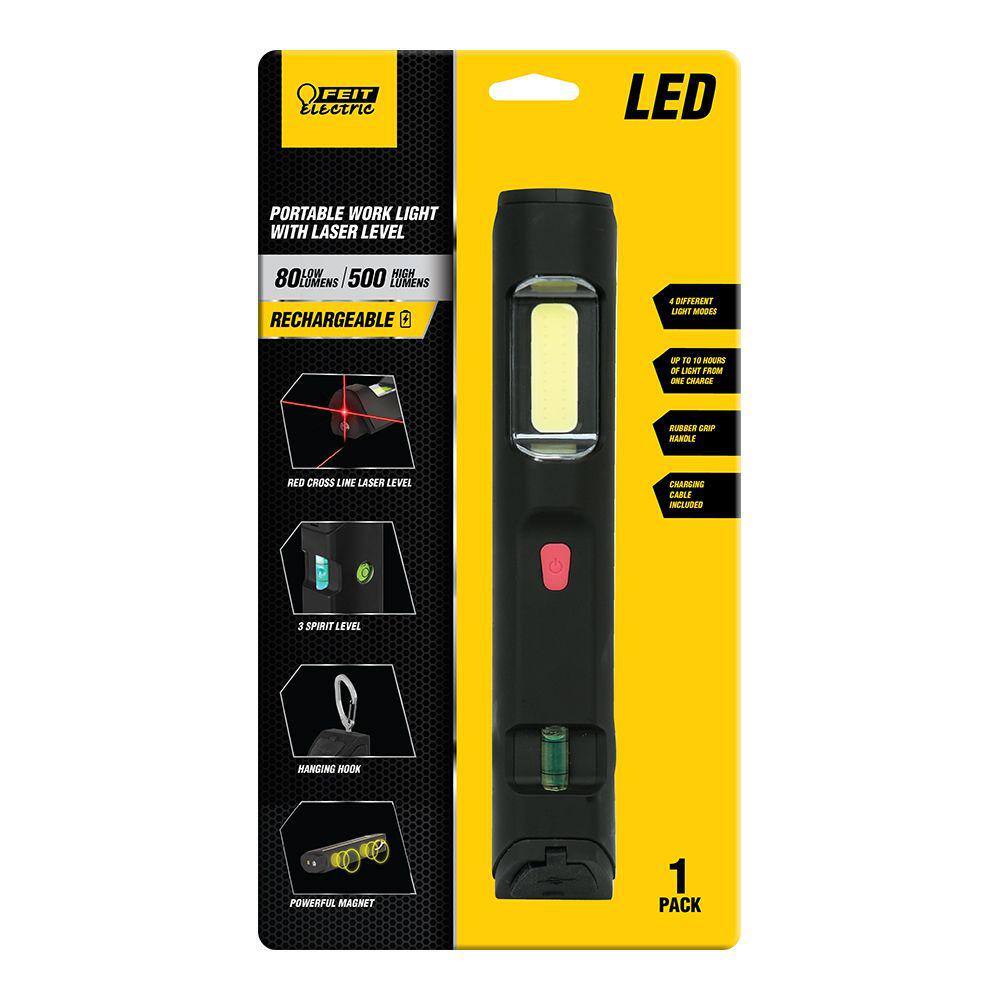 Feit Electric 80/500 Lumens LED Rechargeable Handheld Work Light with Laser Level