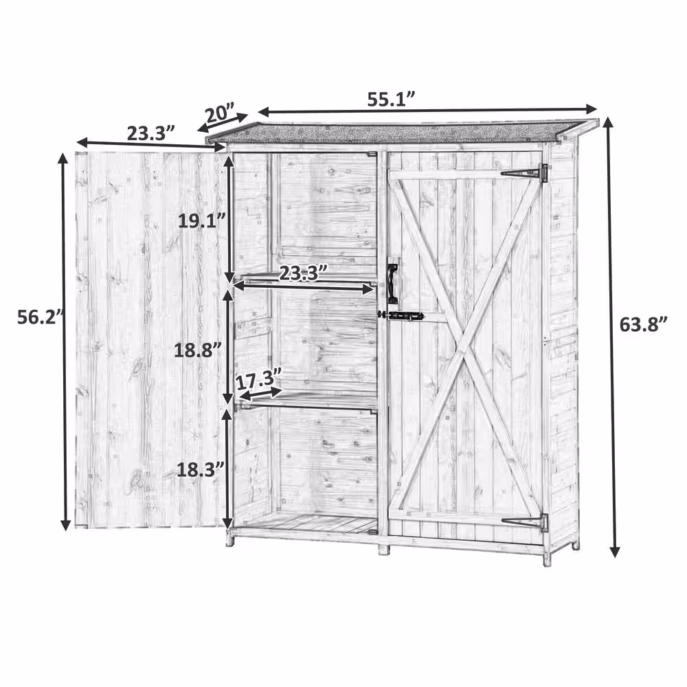None 4.6 ft. W x 1.7 ft. D Gray Wood Storage Shed with Vents, Double Lockable Door (7.65 sq. ft.)