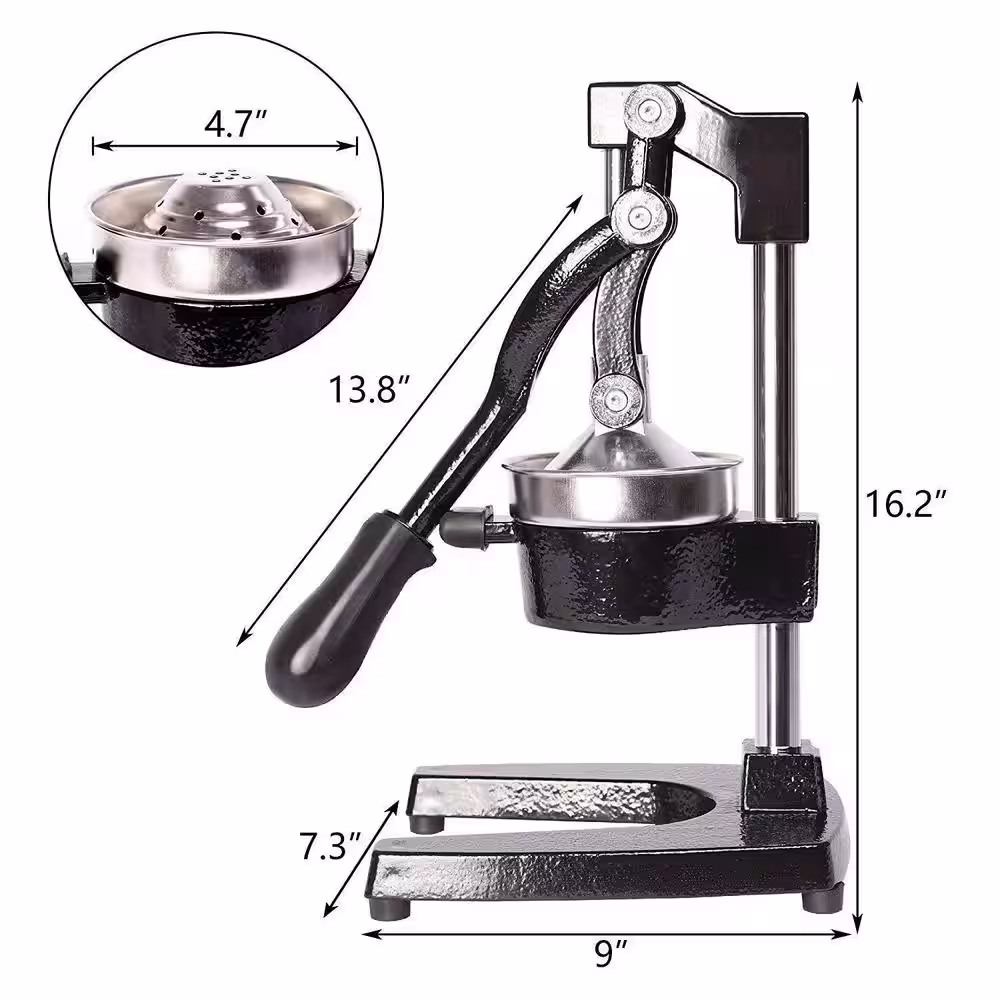 None 4.7 in. Black Stainless Steel Manual Fruit Juicer Pressr;Citrus Pomegranate Juicer with Stable Non-slip Base