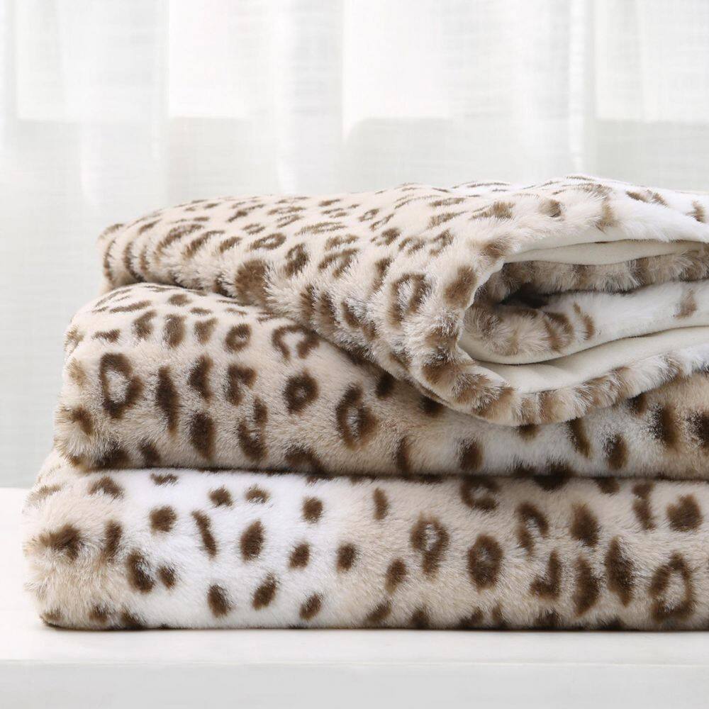 None Geometric Sand Flannel Sherpa 50 in. x 60 in. Throw Bed Blanket (2-Pack)