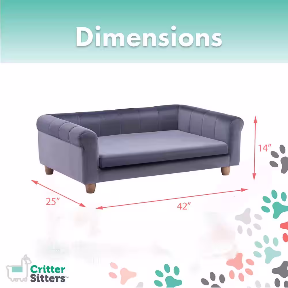 Critter Sitters 42 in. Large Elegant Gray Faux-Velvet Rectangle Pet Bed for Medium and Large Dogs