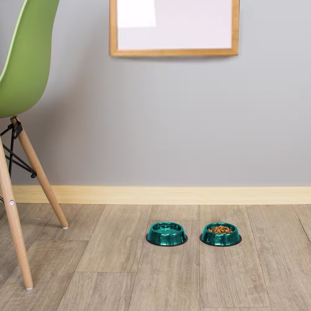 Platinum Pets 1 Cup Stainless Steel Embossed Non-Tip Cat Bowl in Teal