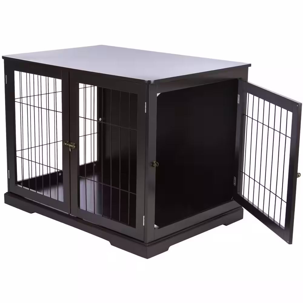 TRIXIE Furniture Style Dog Crate, Indoor Kennel, Pet Home, End Table or Nightstand with 2-Doors, Brown, Large