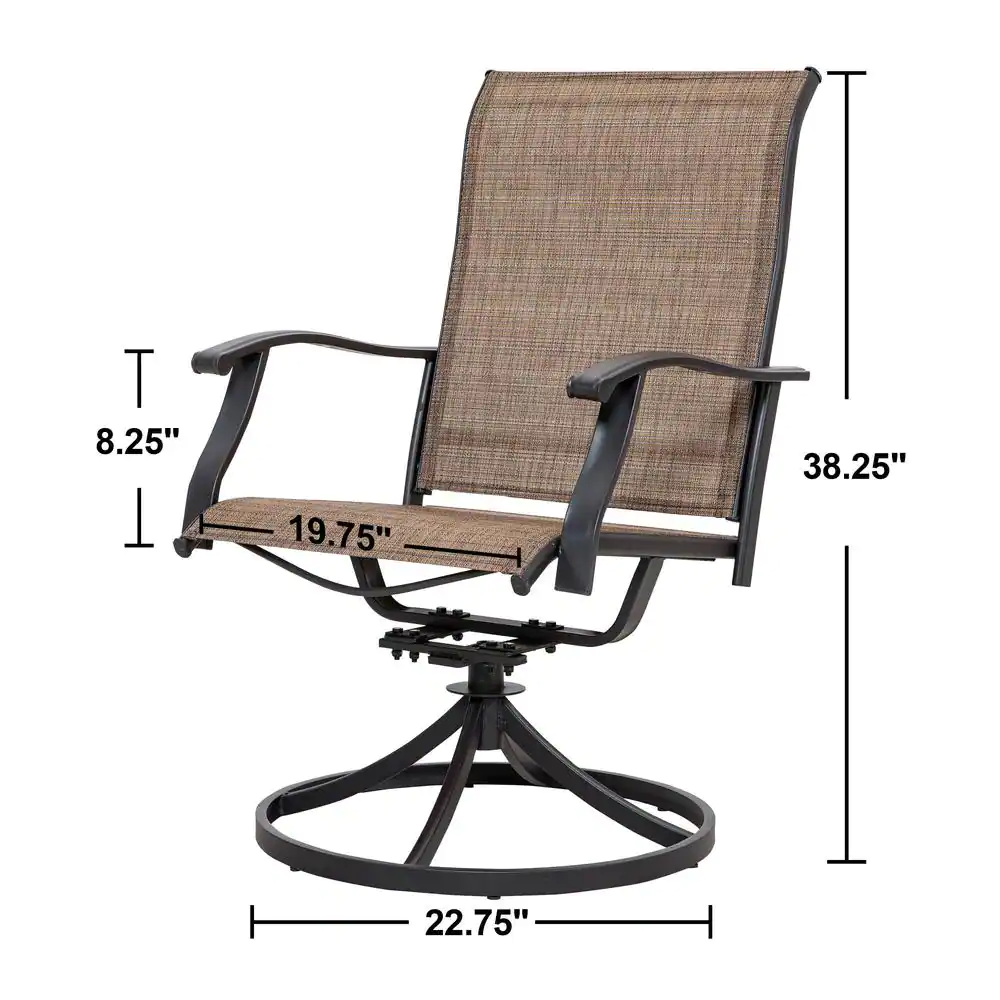 Nuu Garden 5-Piece Steel Sling Outdoor Patio Dining Set with Square Table and Swivel Dining Chairs in Brown