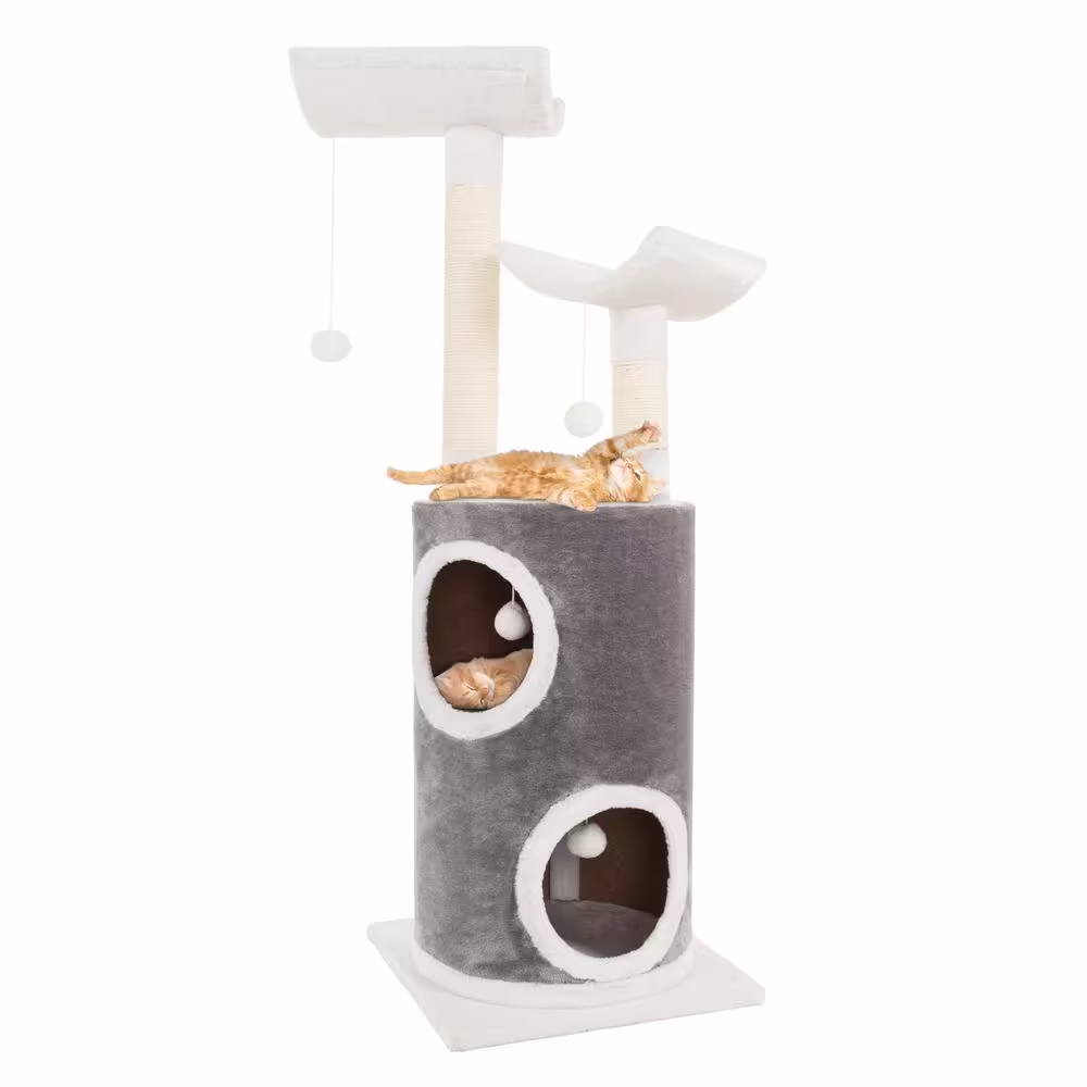 Petmaker Gray and White 5-Tier Double Decker Cat Condo Tree with 2-Scratching Posts