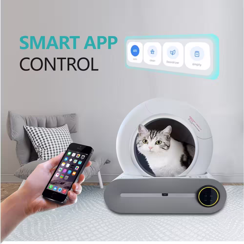 None 65 l Polypropylene Market Smart Cat Litter Box Cat Litter Box Self-Cleaning in Cream White