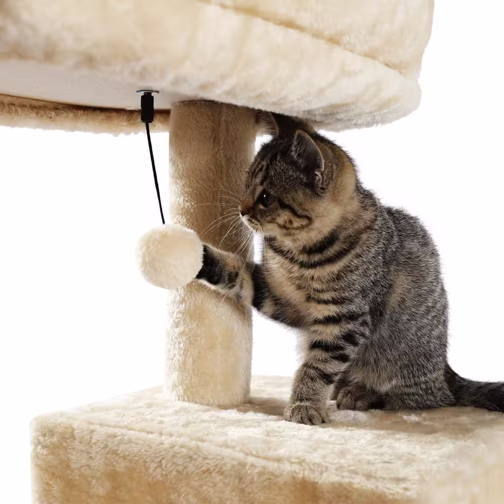 Foobrues Cat Tree for Indoor Cats Multi-Level Cat Tower with Sisal Covered Scratching Posts, Cozy Condo, Plush Perches Beige