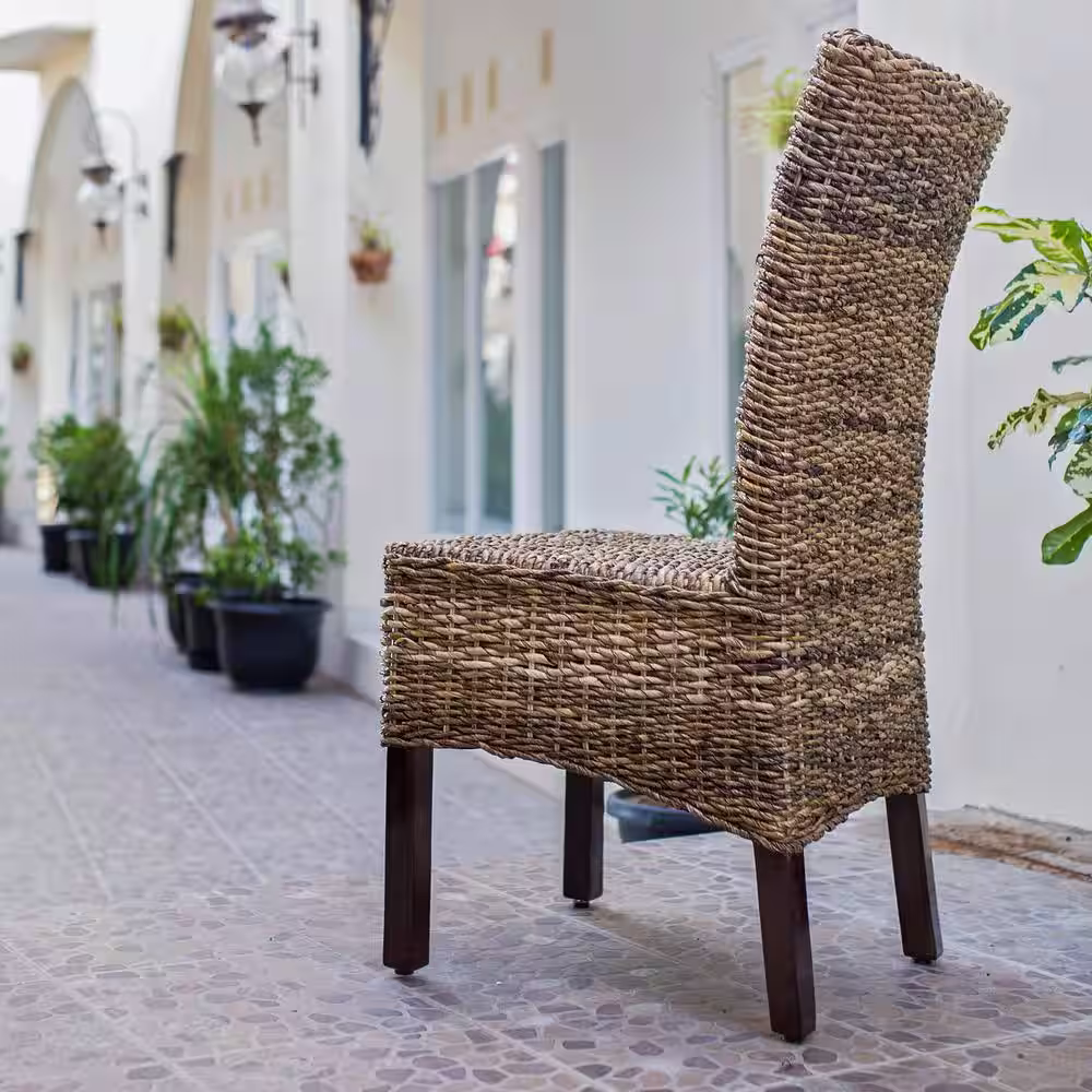 None Arizona Mohogany Abaca Weave Dining Chair with Mahogany Hardwood Frame