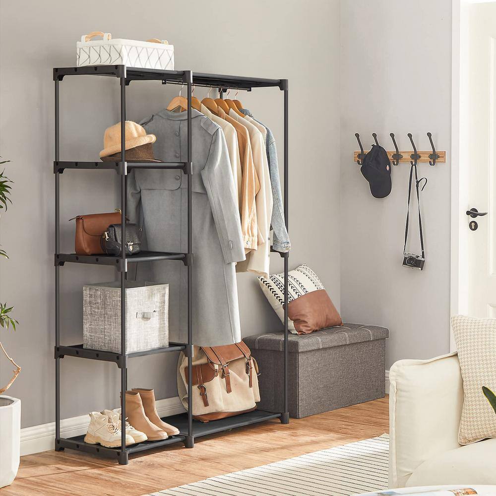 None Black Metal Garment Clothes Rack Double Rods 44 in. W x 65 in. H