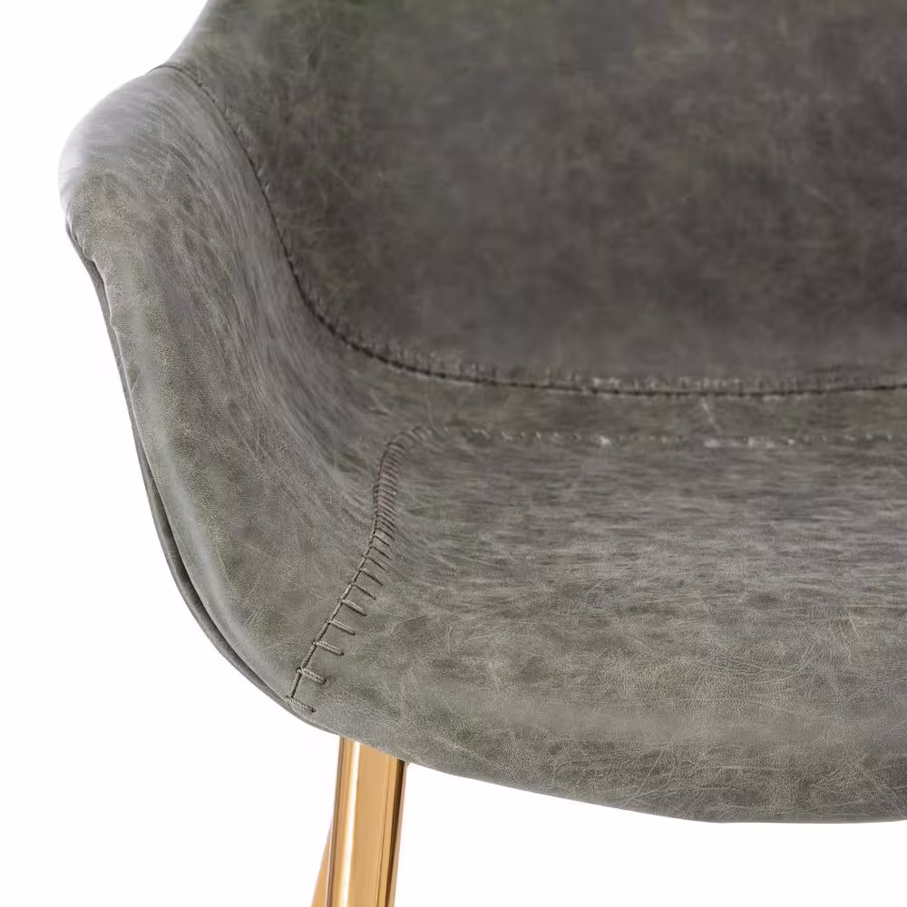 Leisuremod Markley Modern Leather Dining Arm Chair With Gold Metal Legs Set of 4 in Olive Green