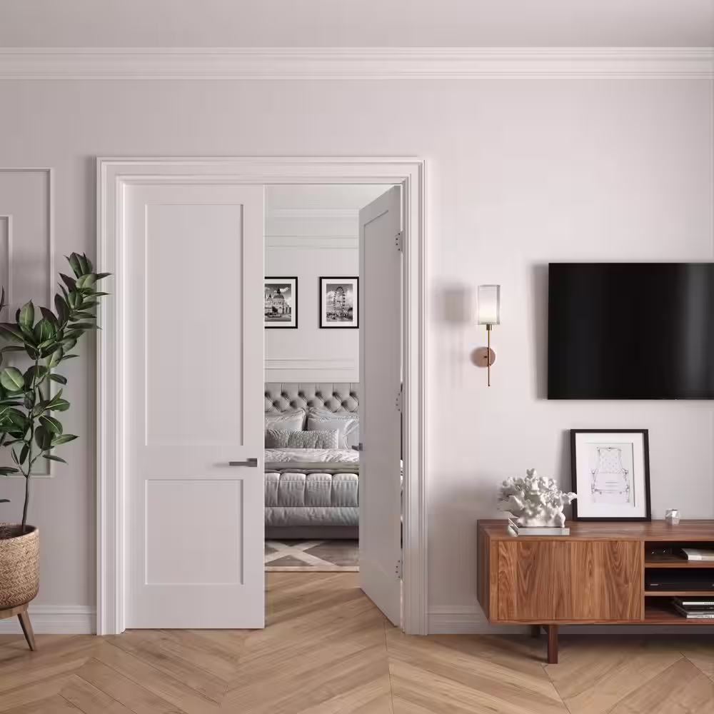 RESO 72 in. x 96 in. Bi-Parting Solid Core Primed White Composite Wood Double Pre-hung interior French Door Polished Nickel
