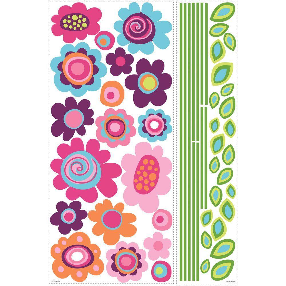 RoomMates 18 in. x 40 in. Flower Stripe 53-Piece Peel and Stick Giant Wall Decal
